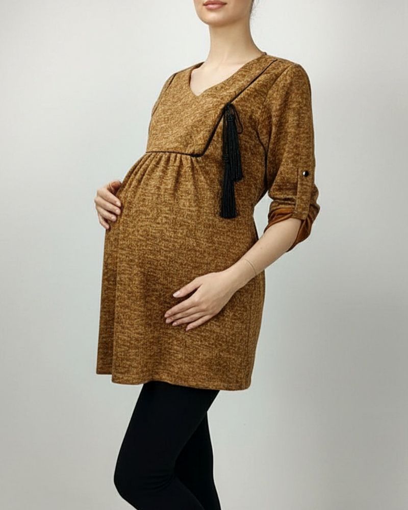 شومیز بارداری و شیردهی جلو بسته منگوله دار آستین بلند پارچه آنغوره زنانه کد  کمر بند دار کد 1413