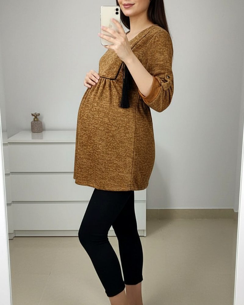 شومیز بارداری و شیردهی جلو بسته منگوله دار آستین بلند پارچه آنغوره زنانه کد  کمر بند دار کد 1413