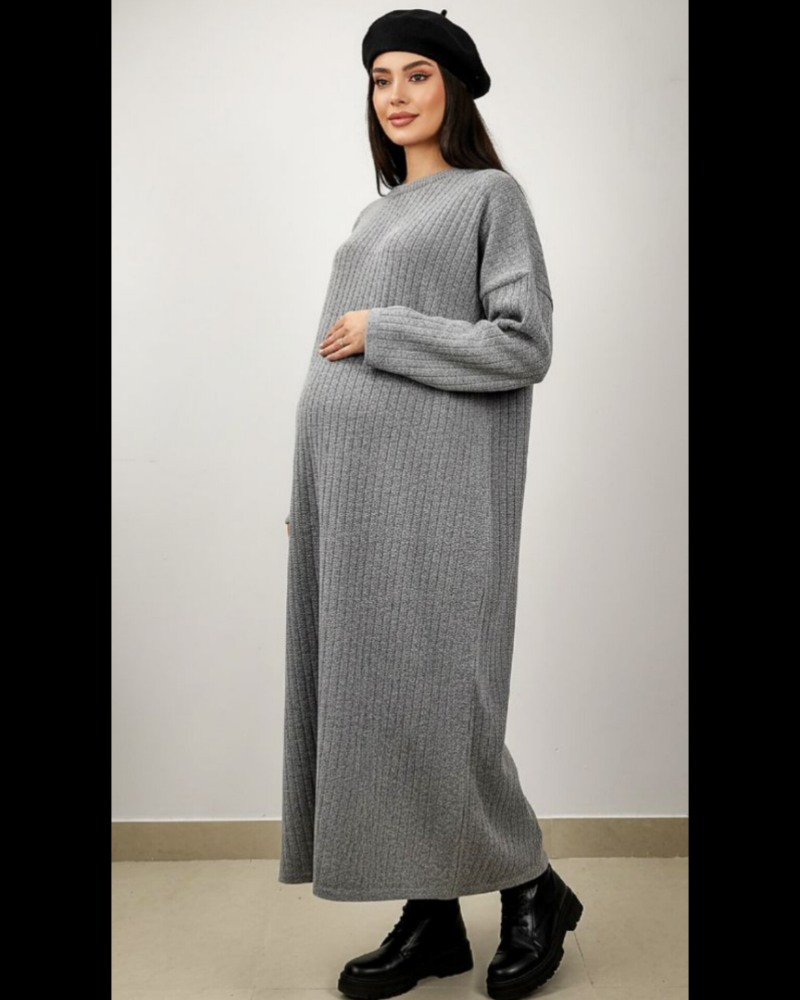 کفتان بارداری بافت طرح خطی آستین بلند یقه گرد زنانه کد 0764