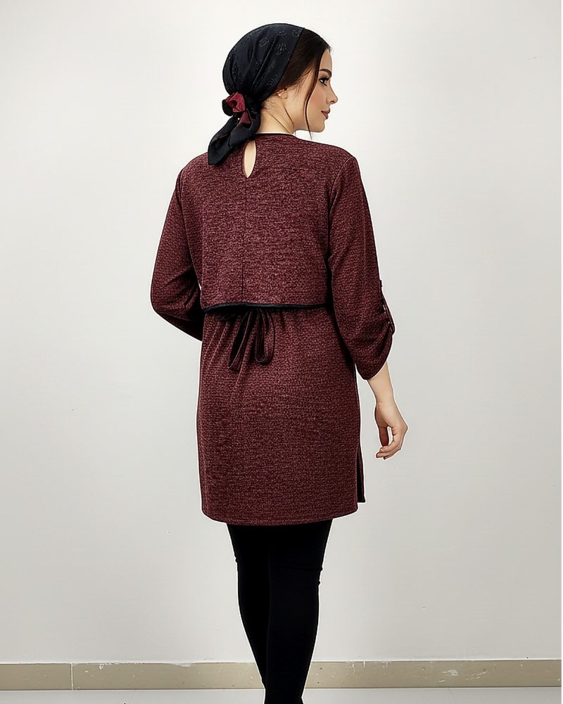 تونیک بارداری و شیردهی زیپ دار پارچه آنغوره کمر بند دار آستین بلند زنانه کد 1411