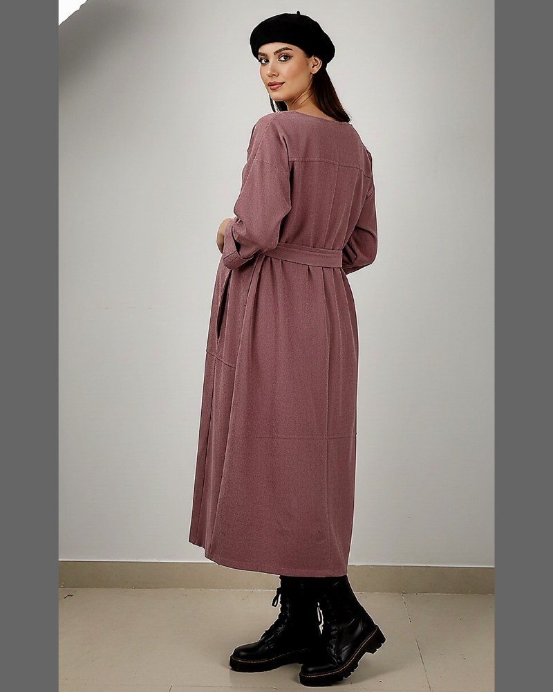 کفتان بارداری و شیردهی مخمل کبریتی آستین بلند کمربند دار زنانه کد 1407