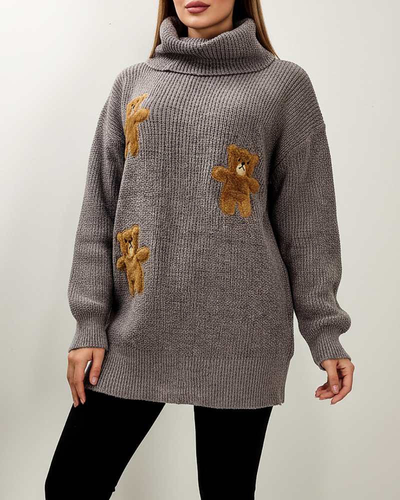 بلوز بافت زنانه یقه شل گلدوزی سه خرس تدی آستین بلند جودان بافت کد 1936