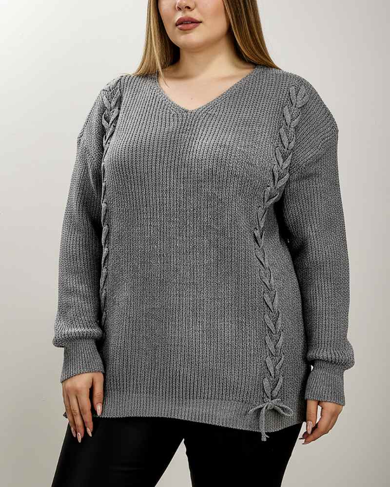 بلوز بافت زنانه یقه هفت سایز بزرگ پلاس دو طرف گیس بافت آستین بلند جودان بافی کد 1937