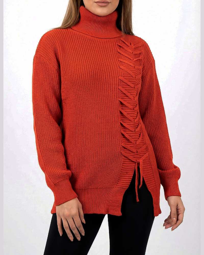 بلوز بافت زنانه یقه اسکی یک طرف گیس بافت  آستین بلند کد 1940