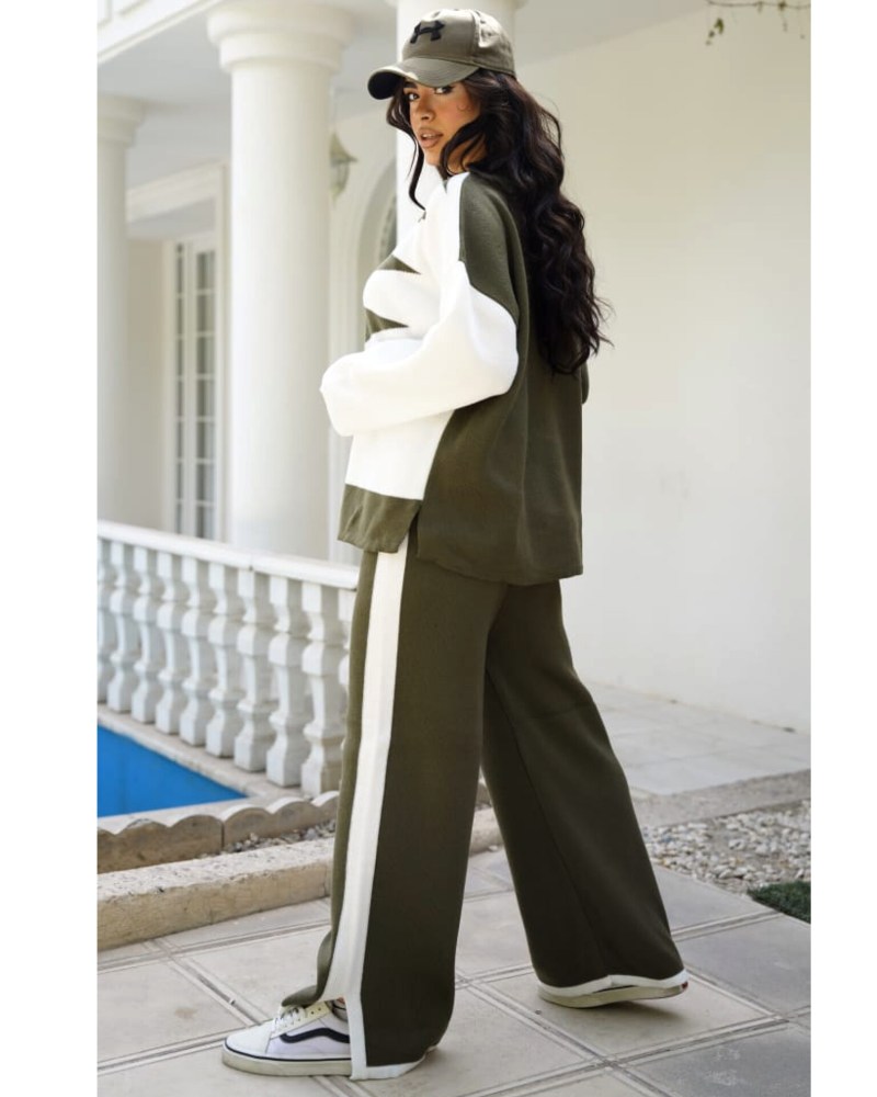 ست بافت زنانه بلوز شلوار طرح خورشید یقه گرد کد 1943