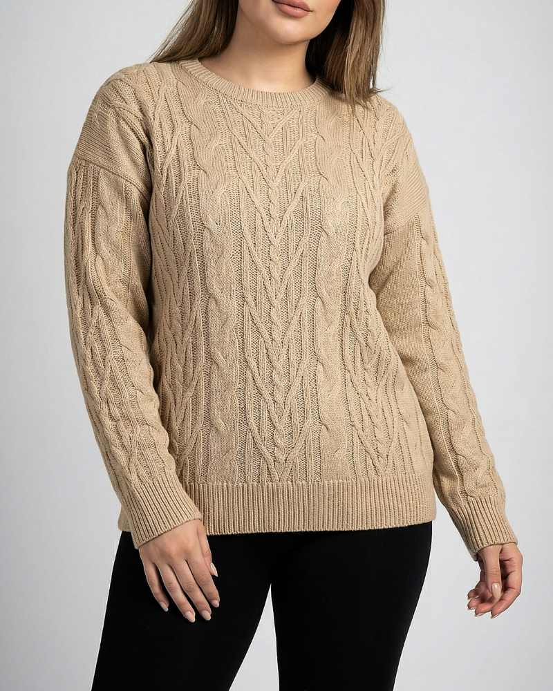 بلوز بافت زنانه طرح کابلی برجسته طناب یقه گرد آستین بلند کد 1910