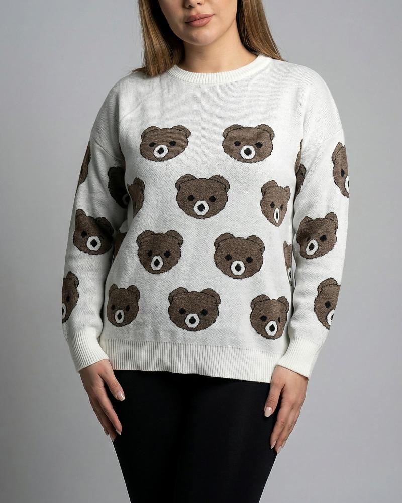 بلوز بافت زنانه ریز بافت طرح خرس تدی یقه گرد آستین بلند کد 1959