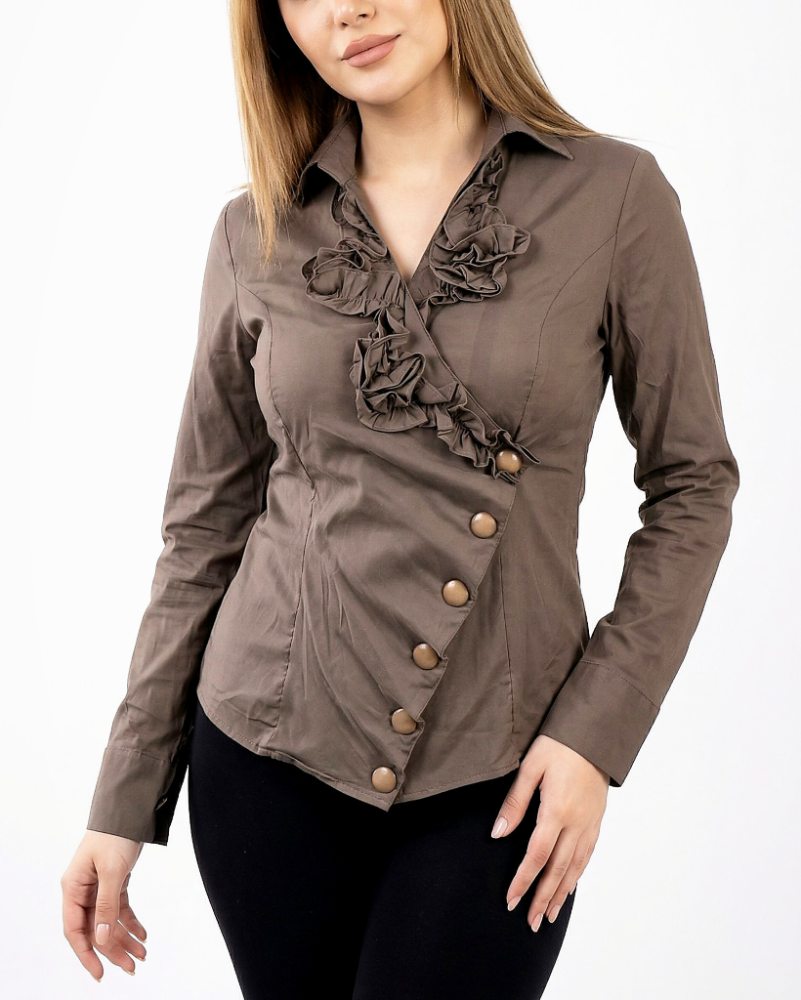 شومیز زنانه چپ و راستی جلو موجی آستین بلند وارداتی کد 1987