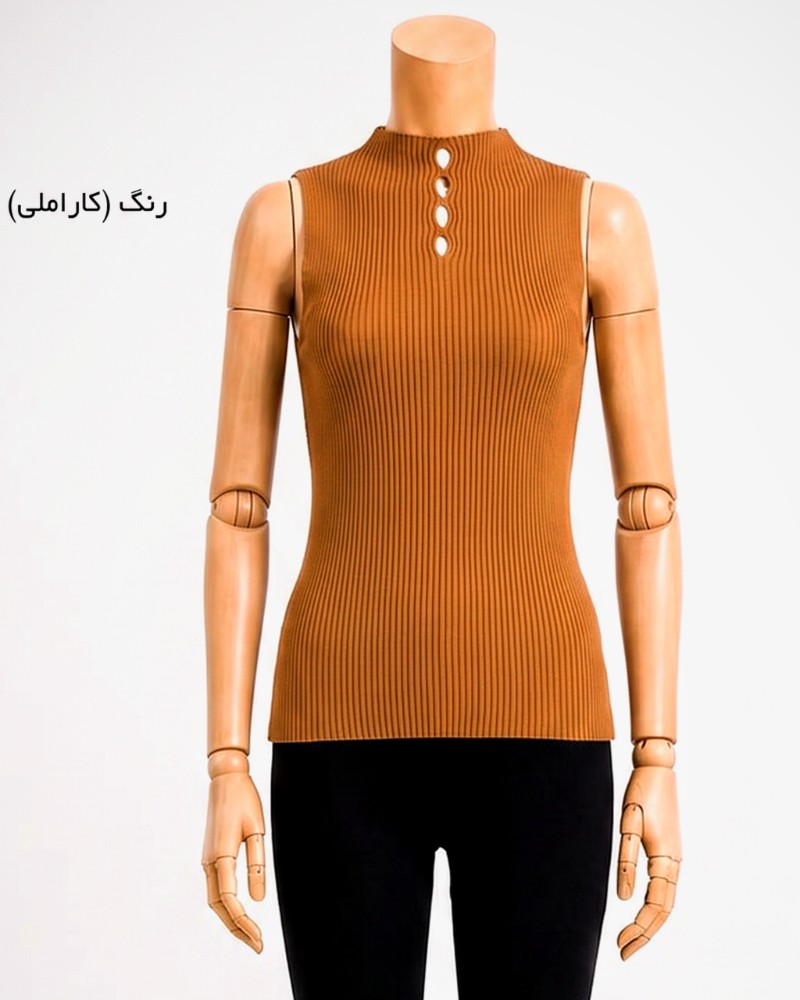 تاپ کبریتی یقه ایستاده سینه اشکی کش بافت آستین حلقه ای زنانه کد2012
