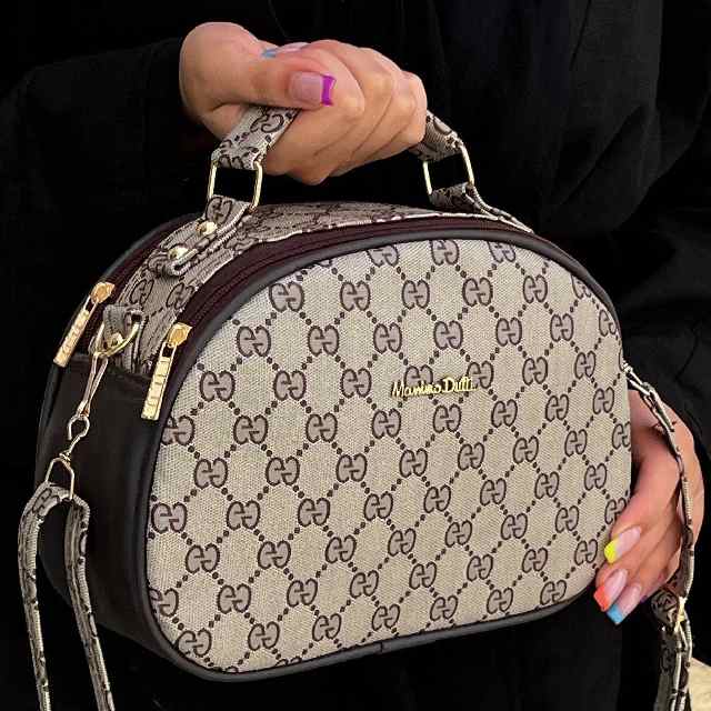 کیف دوشی مارک دار چرم و کتان کد00005