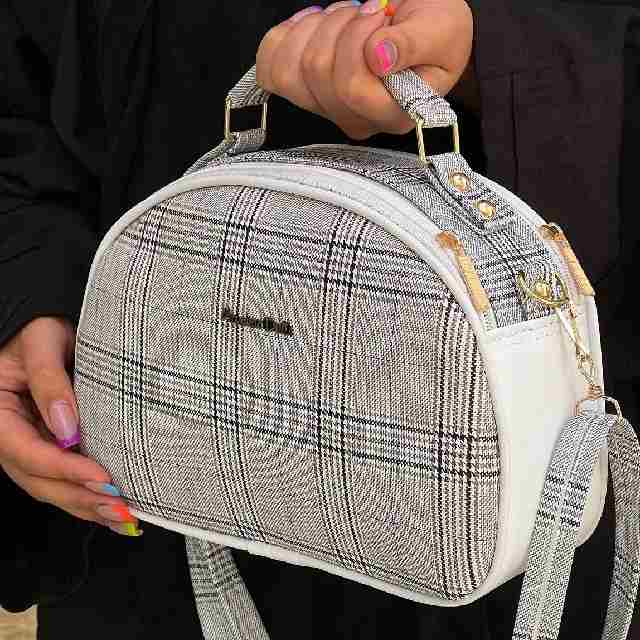 کیف دوشی مارک دار چرم و کتان کد00005