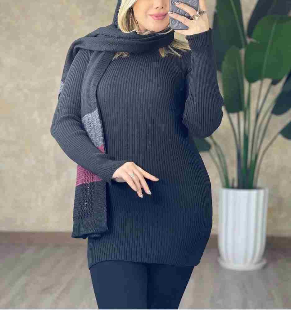 بلوز بافت زیر سارافون یقه گرد زنانه آستین بلند تمام کش کد1090