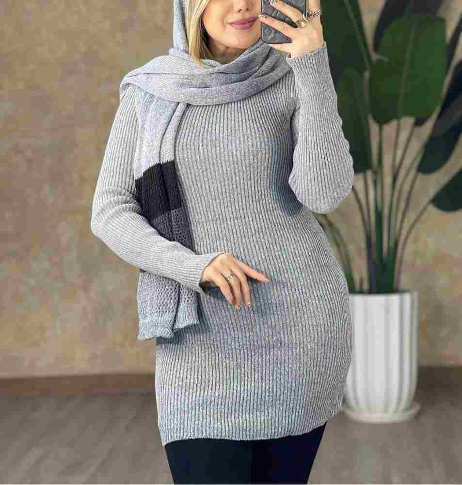 بلوز بافت زیر سارافون یقه گرد زنانه آستین بلند تمام کش کد1090