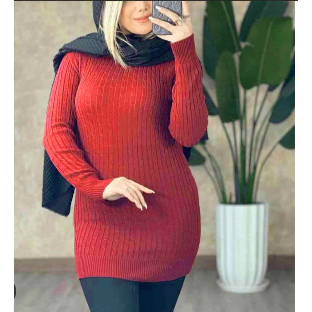 بلوز بافت طرح مارپیچ یقه گرد آستین بلند زنانه کد 1462