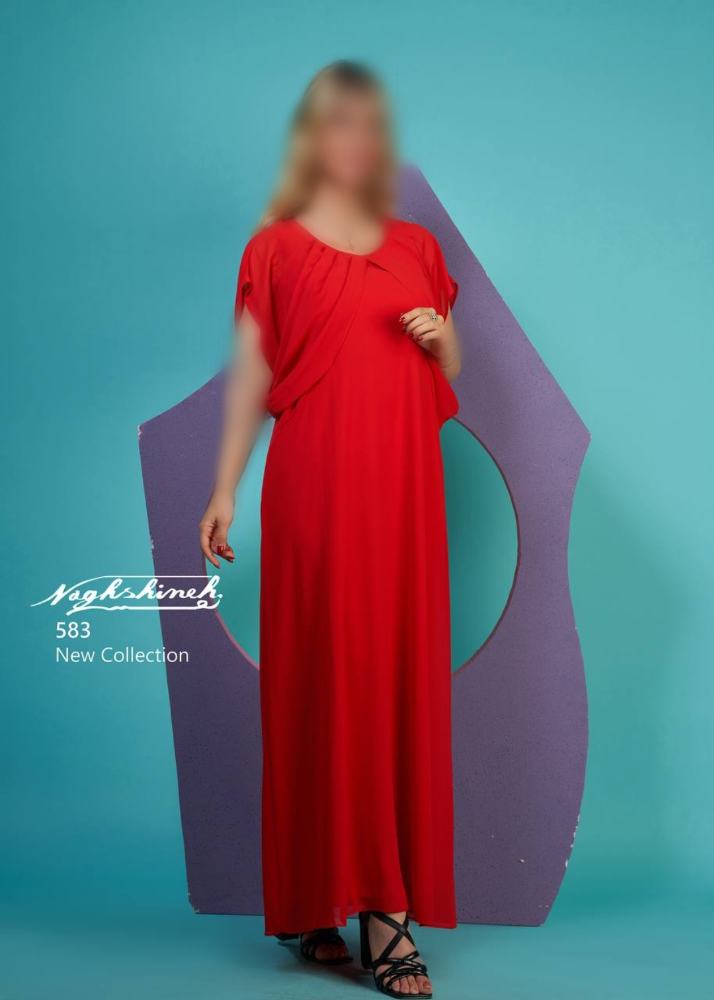 پیراهن بارداری و شیردهی بلند حریر شنل دار  آستین کوتاه کد 0263
