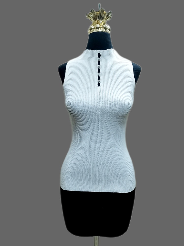 تاپ کش بافت کبریتی یقه ایستاده سینه اشکی آستین حلقه ای زنانه کد1747
