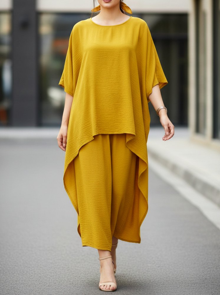 ست دو تیکه سارافون و پانچ ابرو بادی یقه گرد آستین سه ربع زنانه کد 1853