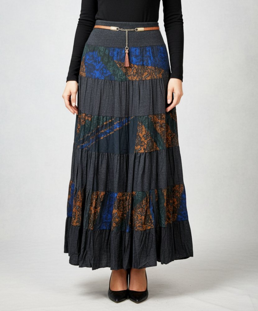 دامن بلند نیم کلوش نخ پنبه کمر دار برند dilay ترک زنانه کد0258