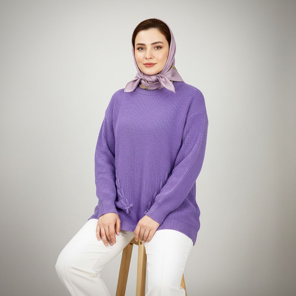 بلوز بافت جودان یقه گرد آستین بلند طرح گیس بافت زنانه کد 1459