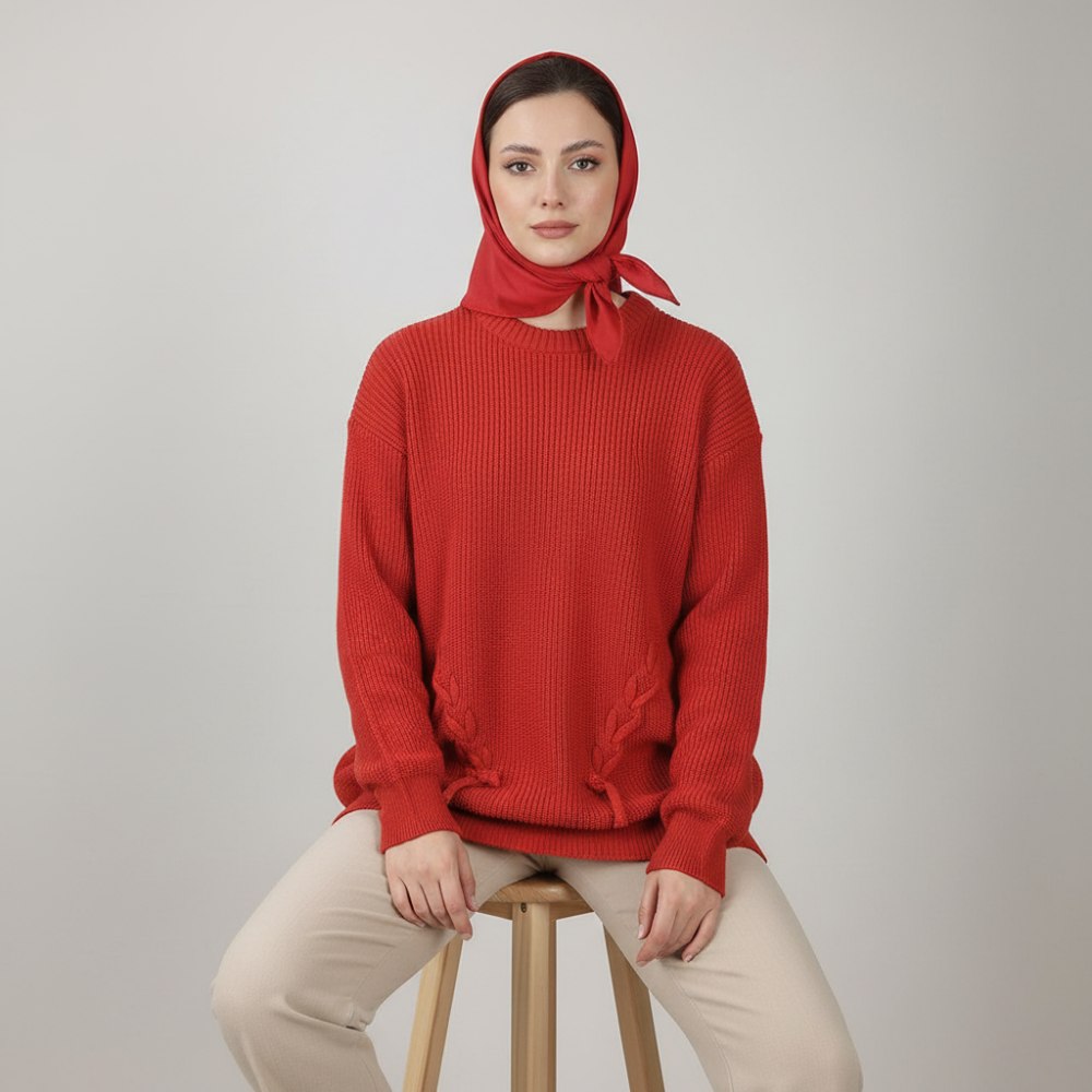 بلوز بافت جودان یقه گرد آستین بلند طرح گیس بافت زنانه کد 1459