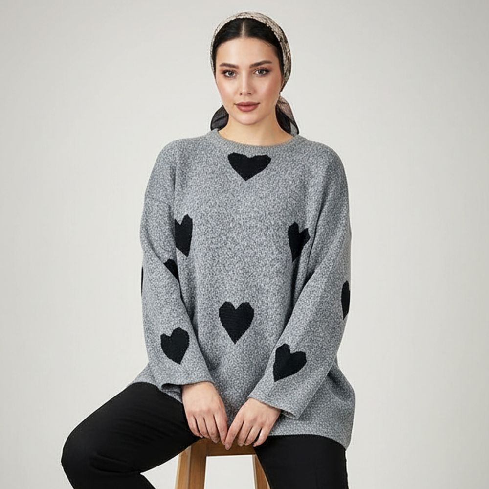 بلوز بافت قلبی یقه گرد آستین بلند ریزبافت زنانه کد1783