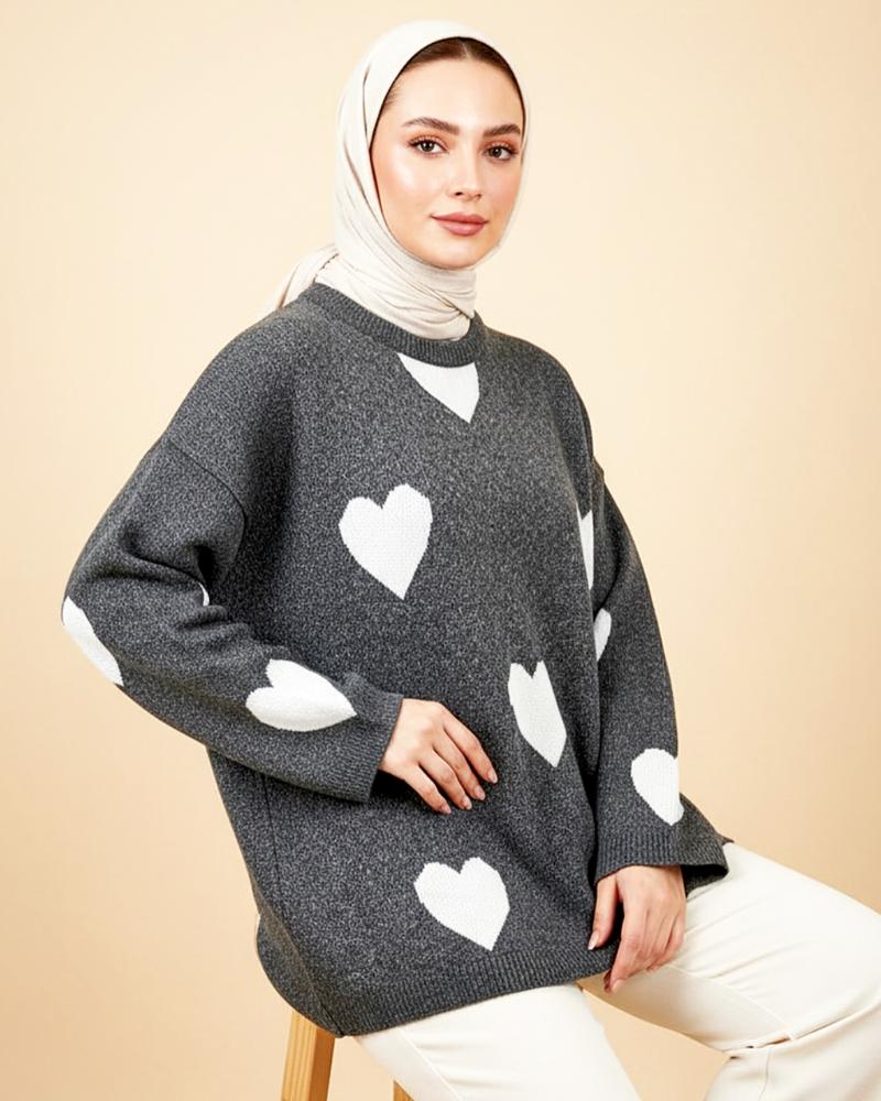 بلوز بافت قلبی یقه گرد آستین بلند ریزبافت زنانه کد1783