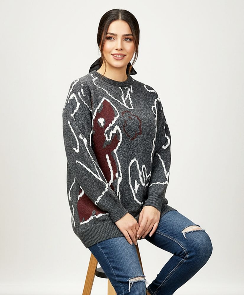 بلوز بافت زنانه یقه گرد آستین بلند طرح اژدها کد1449