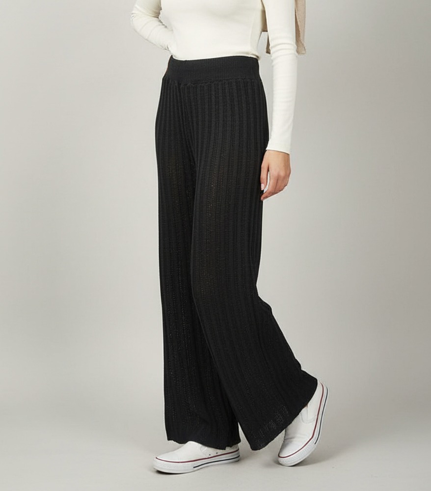 شلوار کمر کش بافت طرح زنجیر نیم بگ راسته گشاد کد1785