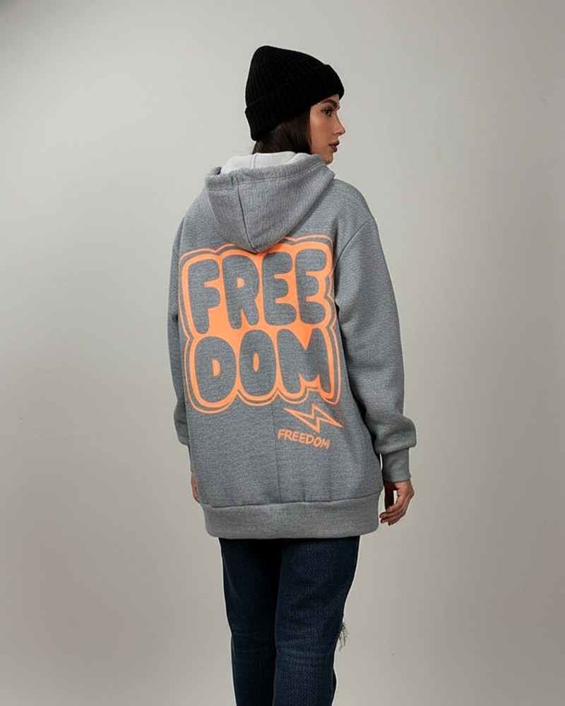 هودی ملانژ داخل کرک طوسی چاپی آستین بلند مچ کش کد1776