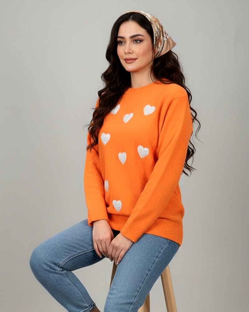 بلوز بافت قلبی گلدوزی برجسته نخ بوکله آستین بلند یقه گرد زنانه کد 1857