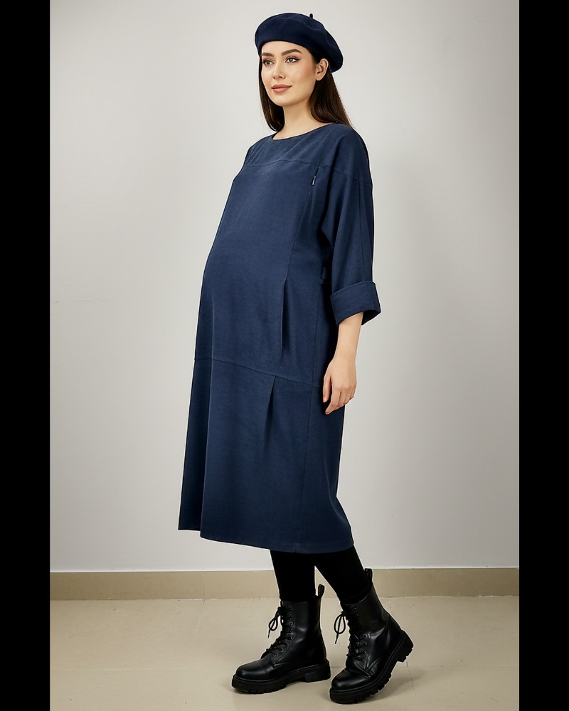 کفتان بارداری و شیردهی مخمل کبریتی آستین بلند کمربند دار زنانه کد 1407