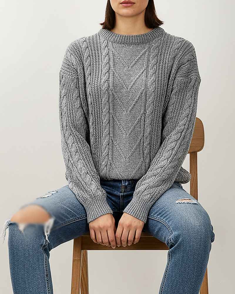 بلوز بافت زنانه آران بافی طرح وسط هفتی آستین بلند یقه گرد کد 1867