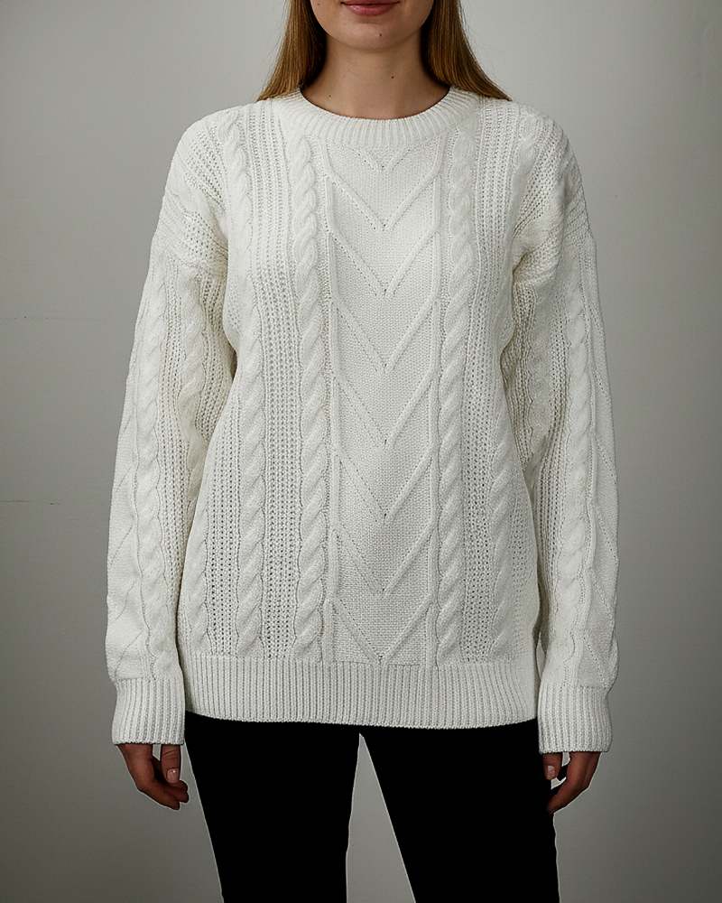 بلوز بافت زنانه آران بافی طرح وسط هفتی آستین بلند یقه گرد کد 1867