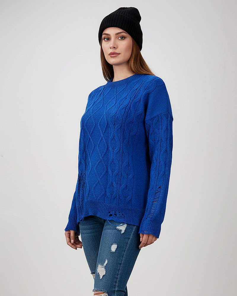 بلوز بافت آران بافی زاپ دار یقه گرد آستین بلند پشت ساده زنانه کد1863