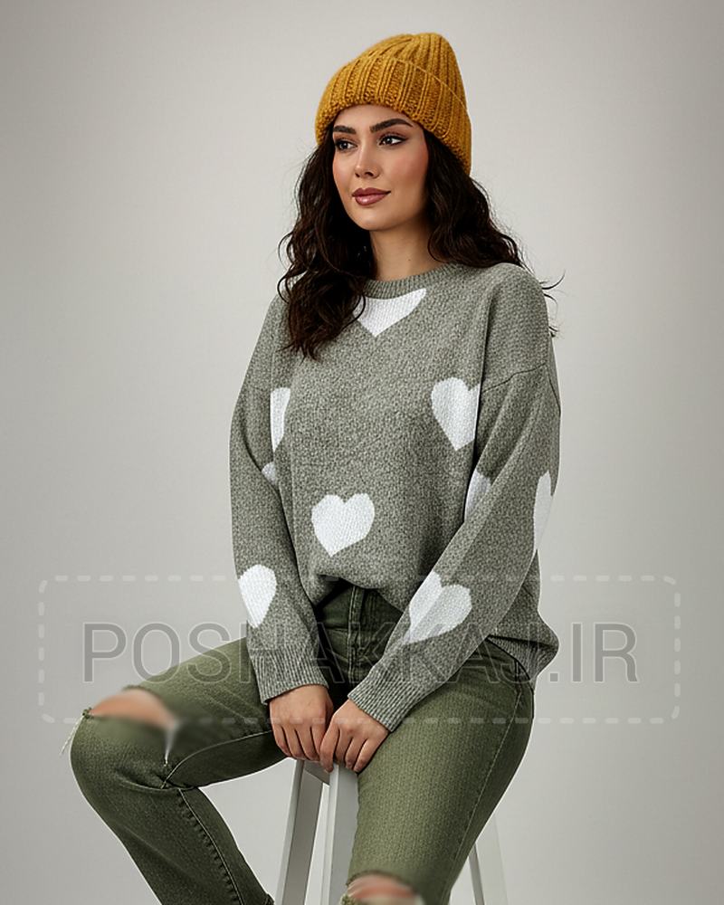 بلوز بافت زنانه قلبی آستین بلند یقه گرد پایین و مچ کش بافت ریز بافت کد 1875