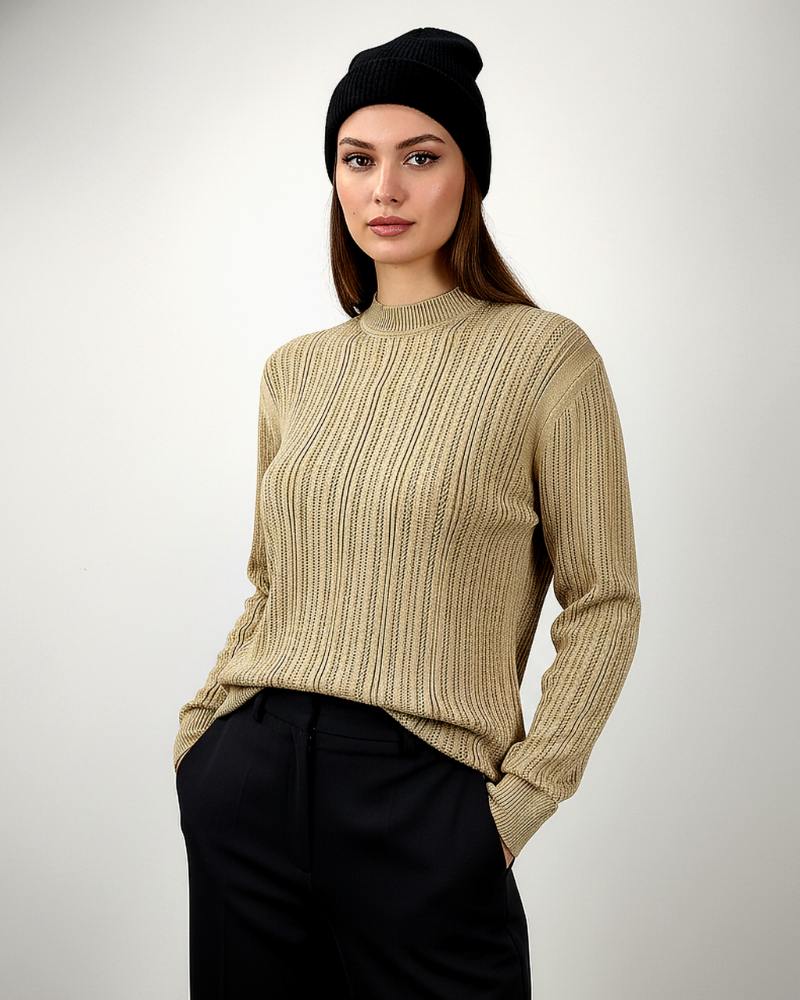 بلوز گپ بافت زنانه کش بافت آستین بلند ریز بافت کد1876