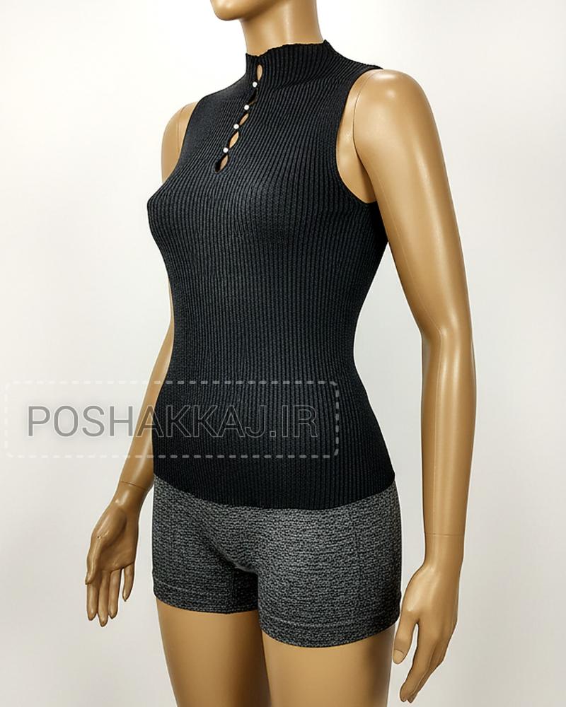 تاپ کش بافت کبریتی یقه ایستاده سینه اشکی آستین حلقه ای زنانه کد1747