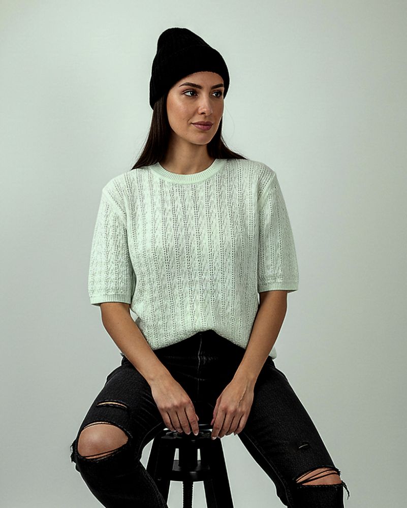 بلوز بافت زنانه آستین کوتاه کش بافت جناقی یقه گرد کد 1874