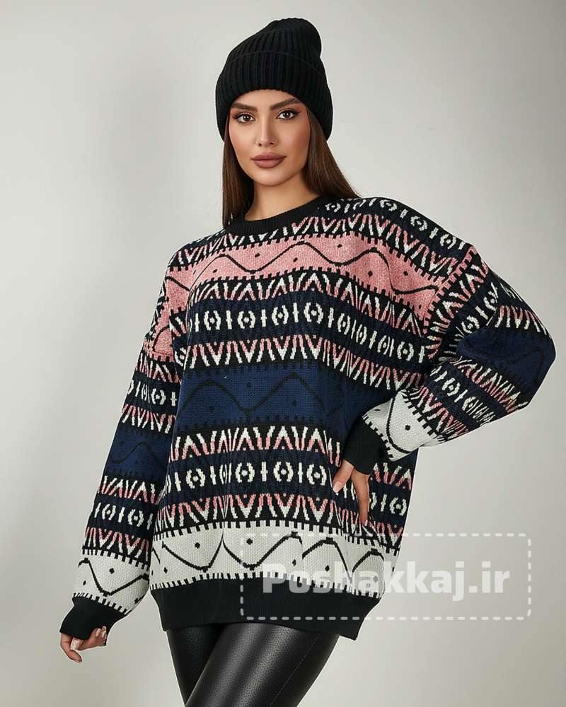 بلوز بافت لش سرخپوستی یقه گرد آستین بلند زنانه کد 1770