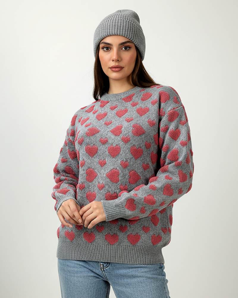 بلوز بافت قلبی یقه گرد آستین بلند شنل دوزی زنانه کد 1773