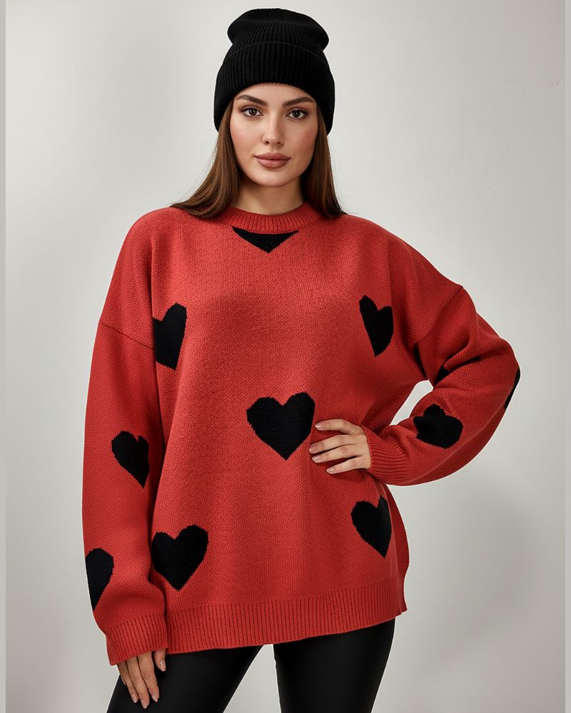 بلوز بافت زنانه قلبی آستین بلند یقه گرد پایین و مچ کش بافت ریز بافت کد 1875