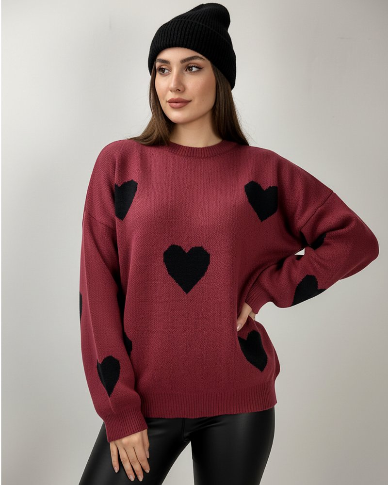 بلوز بافت زنانه قلبی آستین بلند یقه گرد پایین و مچ کش بافت ریز بافت کد 1875