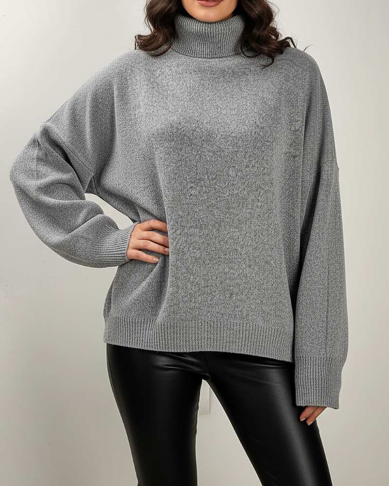 بلوز بافت لش یقه اسکی زنانه آستین بلند ریز بافت ساده کد 1901