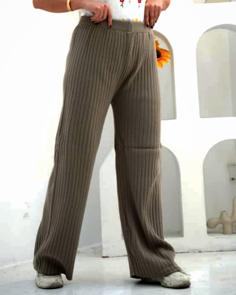 شلوار بافت زنانه راسته طرح تمام کش بافت خطی عمودی کمر کش پهن کد1928