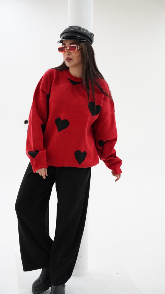 ست بافت زنانه بلوز شلوار قلبی سر آستین کش بافت کد 1932