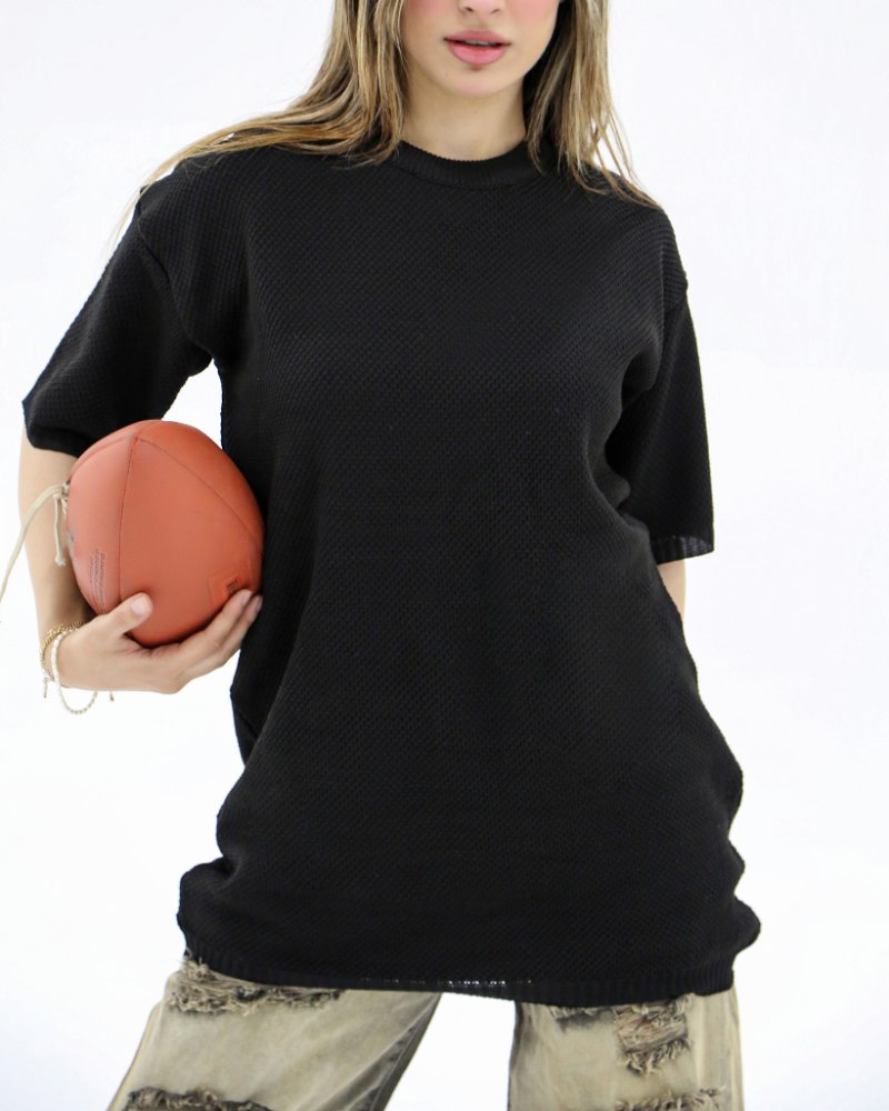 تیشرت زنانه یقه گرد زنبوری ریز کش بافت نخ ترویرا کد 1991