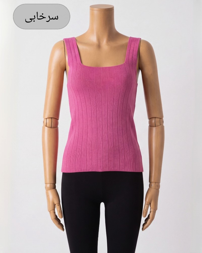 تاپ بافت یقه مربعی زنانه طرح خطی کش بافت ریز بافت پوشاک کاج کد 2023